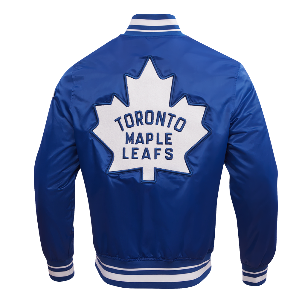 NHL TORONTO MAPLE LEAFS RETRO CLASSIC BLOUSON EN SATIN À BORDS CÔTELÉS POUR HOMME (BLEU DODGER)