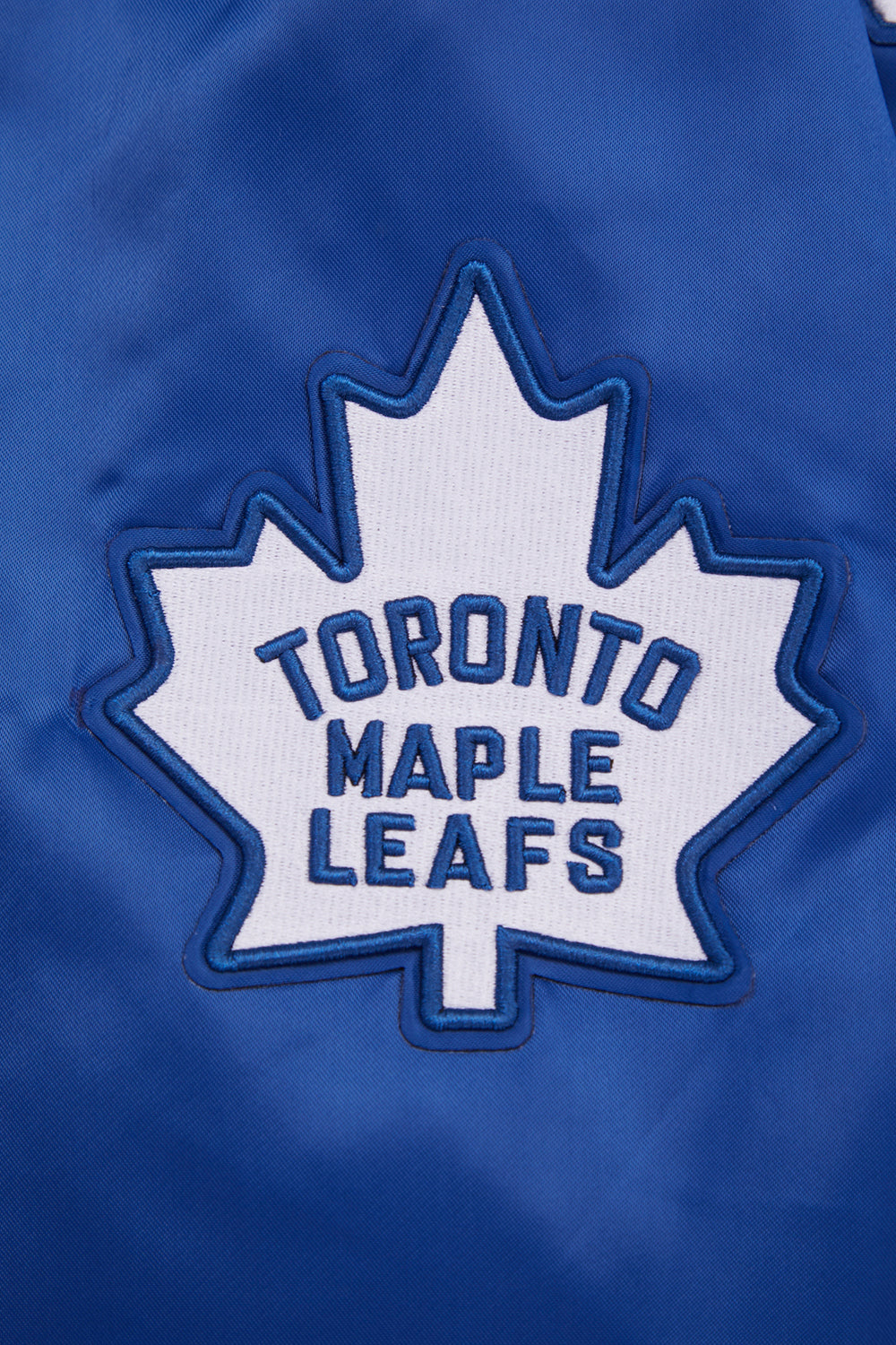 NHL TORONTO MAPLE LEAFS RETRO CLASSIC BLOUSON EN SATIN À BORDS CÔTELÉS POUR HOMME (BLEU DODGER)