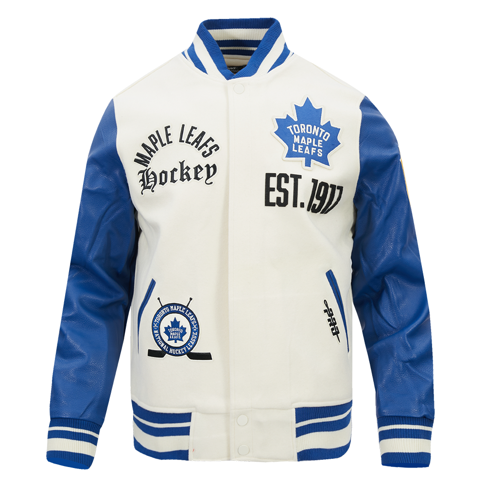 NHL TORONTO MAPLE LEAFS MODERN ORIGINALS MEN'S RIB WOOL VARSITY JACKET (EGGSHELL/DODGER BLUE)
