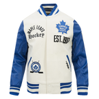 NHL TORONTO MAPLE LEAFS MODERN ORIGINALS MEN'S RIB WOOL VARSITY JACKET (EGGSHELL/DODGER BLUE)