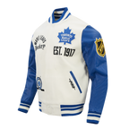 NHL TORONTO MAPLE LEAFS MODERN ORIGINALS MEN'S RIB WOOL VARSITY JACKET (EGGSHELL/DODGER BLUE)