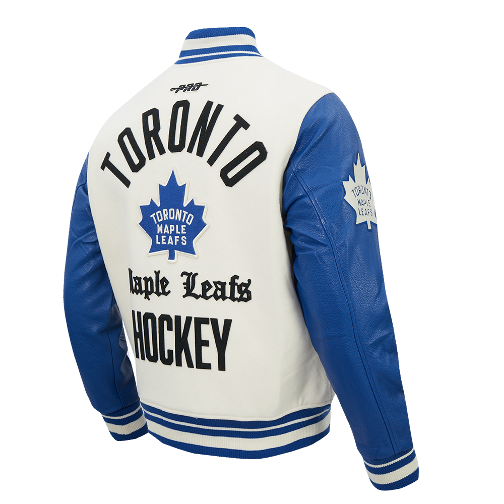 NHL TORONTO MAPLE LEAFS MODERN ORIGINALS MEN'S RIB WOOL VARSITY JACKET (EGGSHELL/DODGER BLUE)