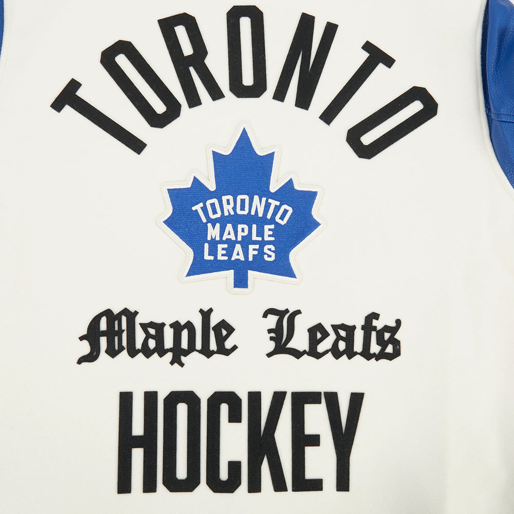 NHL TORONTO MAPLE LEAFS MODERN ORIGINALS MEN'S RIB WOOL VARSITY JACKET (EGGSHELL/DODGER BLUE)