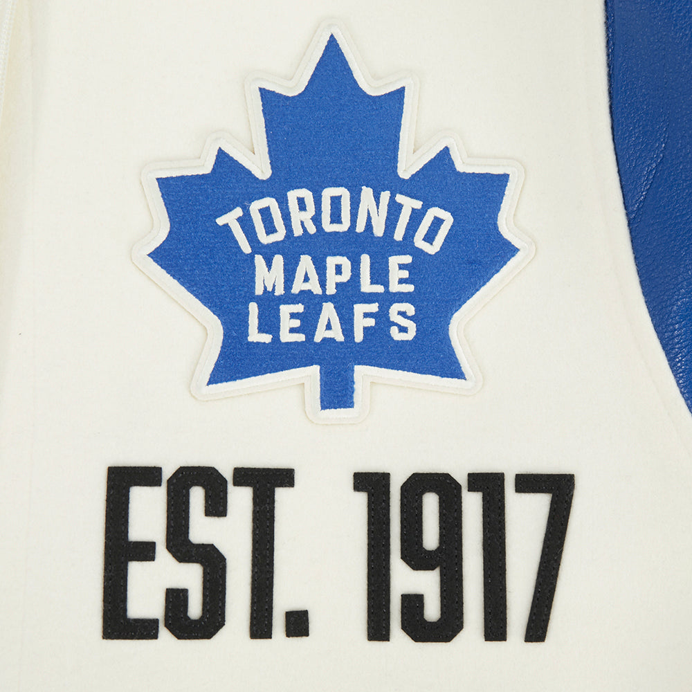 NHL TORONTO MAPLE LEAFS MODERN ORIGINALS MEN'S RIB WOOL VARSITY JACKET (EGGSHELL/DODGER BLUE)