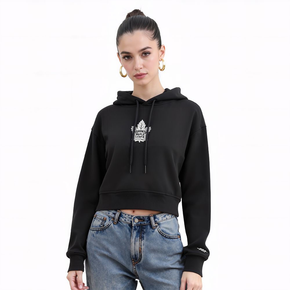 NHL TORONTO MAPLE LEAFS CLASSIC WOMEN'S FLC CROPPED PO HOODIE (BLACK)