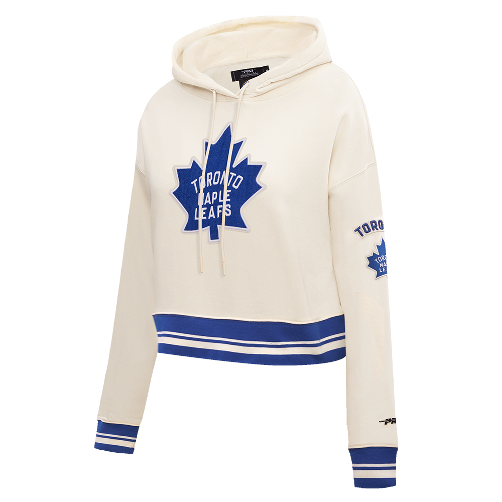 NHL TORONTO MAPLE LEAFS RETRO CLASSIC WOMEN'S RIB CROPPED PULLOVER HOODIE (EGGSHELL/DODGER BLUE)