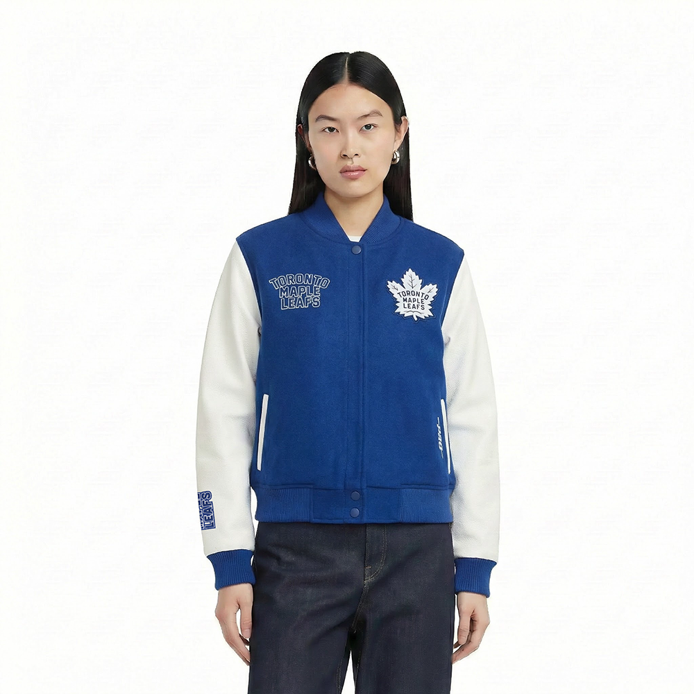 NHL TORONTO MAPLE LEAFS CLASSIC WOMEN'S WOOL VARSITY JACKET (DODGER BLUE/WHITE)