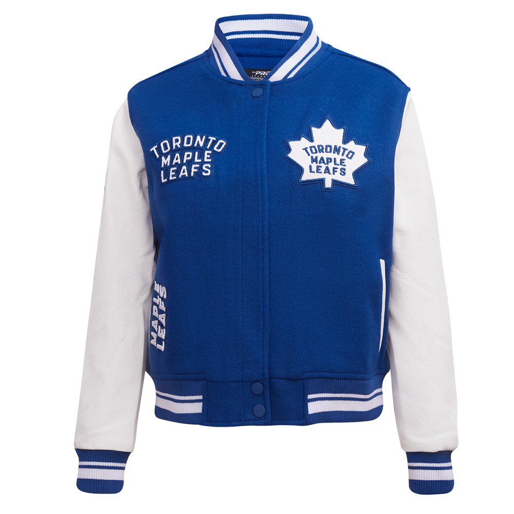 NHL TORONTO MAPLE LEAFS RETRO CLASSIC WOMEN'S RIB WOOL VARSITY JACKET (DODGER BLUE/WHITE)