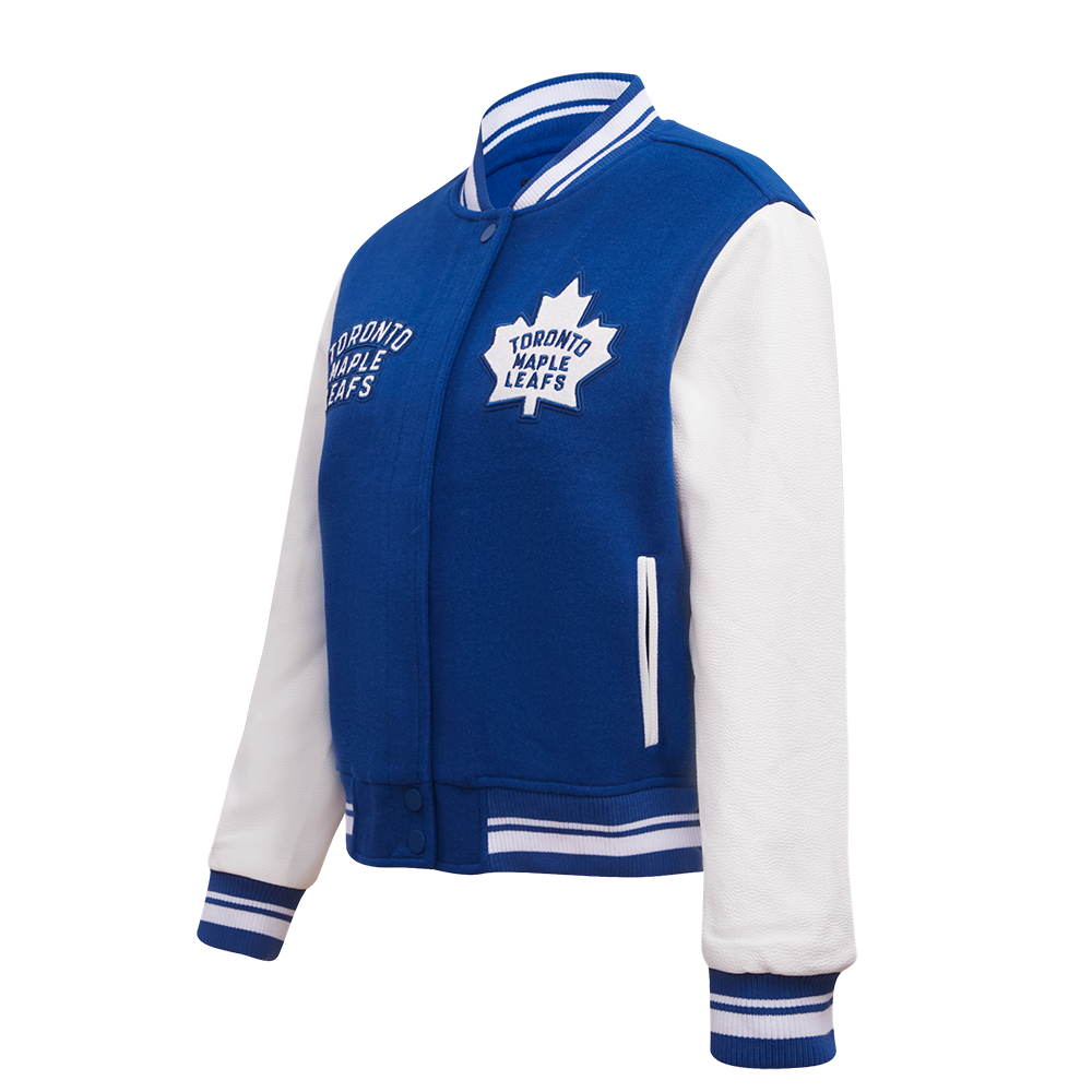 NHL TORONTO MAPLE LEAFS RETRO CLASSIC WOMEN'S RIB WOOL VARSITY JACKET (DODGER BLUE/WHITE)
