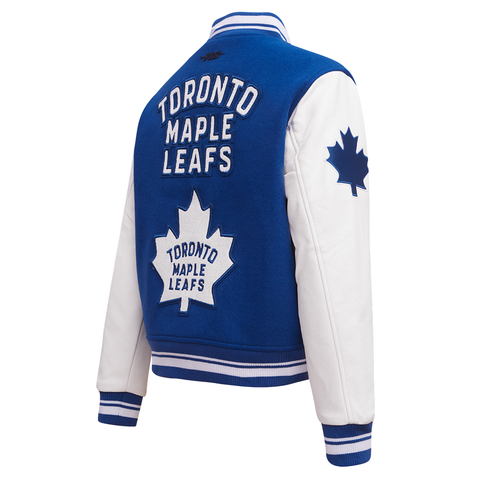 NHL TORONTO MAPLE LEAFS RETRO CLASSIC WOMEN'S RIB WOOL VARSITY JACKET (DODGER BLUE/WHITE)