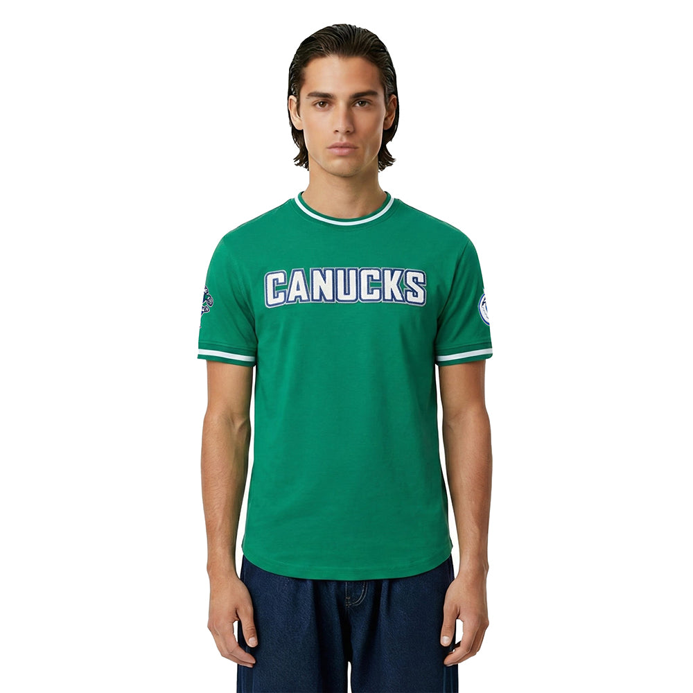 NHL VANCOUVER CANUCKS CLASSIC CHENILLE T-SHIRT EN MAILLE DOUBLE POUR HOMME (VERT KELLY)