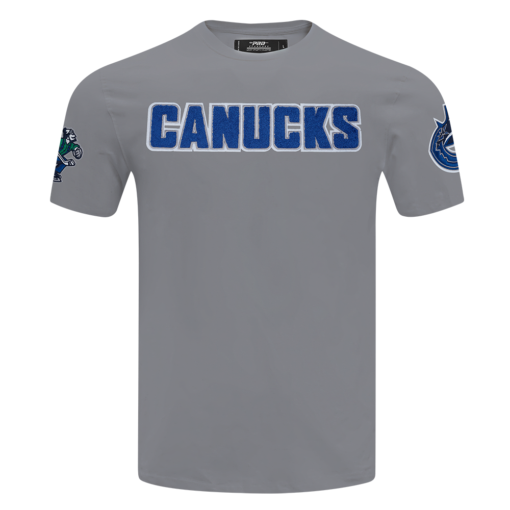 NHL VANCOUVER CANUCKS CLASSIC CHENILLE T-SHIRT EN JERSEY SIMPLE POUR HOMME (GRIS)