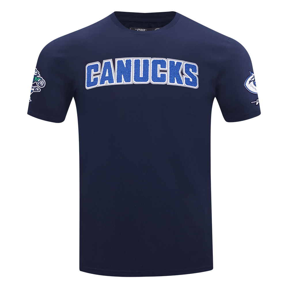 NHL VANCOUVER CANUCKS CLASSIC CHENILLE T-SHIRT EN JERSEY SIMPLE POUR HOMME (MARINE MINUIT)