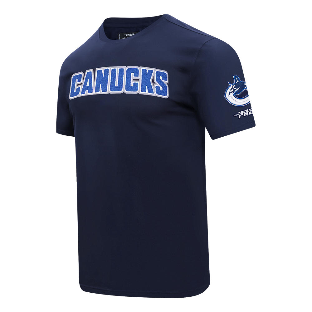 NHL VANCOUVER CANUCKS CLASSIC CHENILLE T-SHIRT EN JERSEY SIMPLE POUR HOMME (MARINE MINUIT)