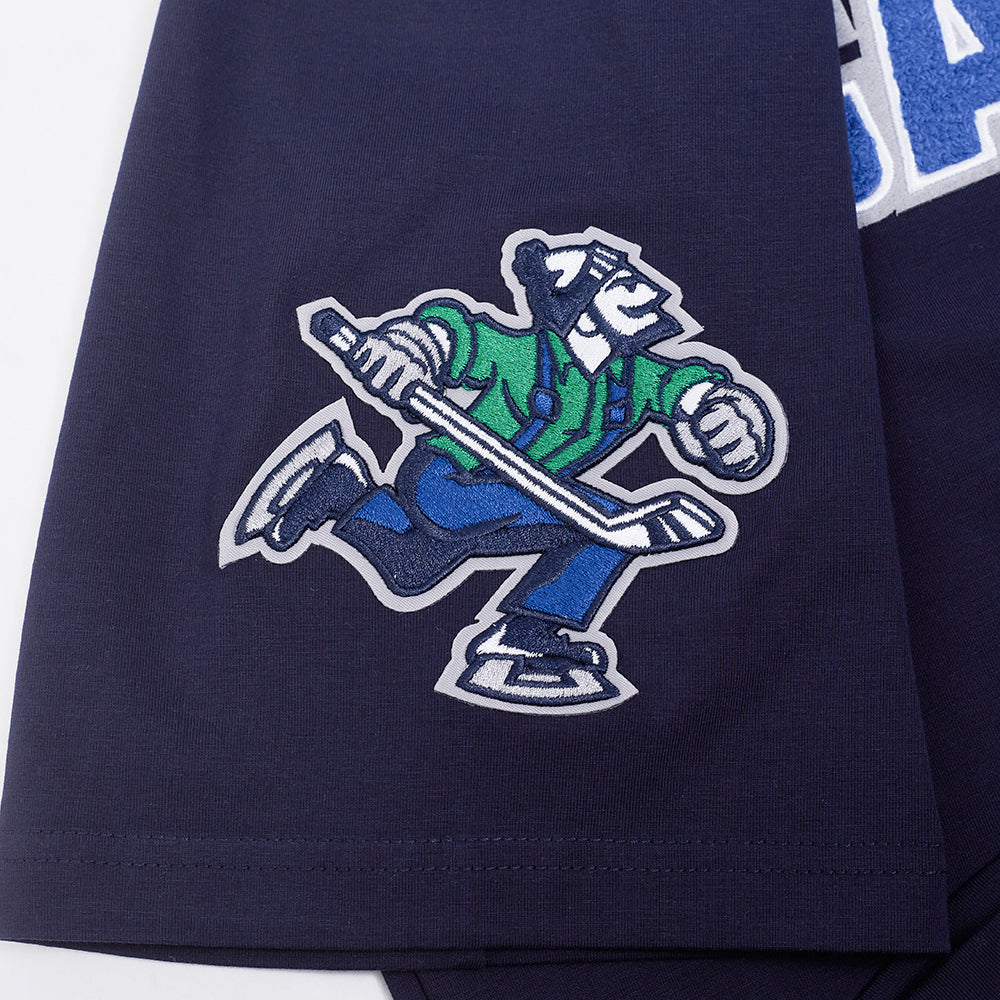 NHL VANCOUVER CANUCKS CLASSIC CHENILLE T-SHIRT EN JERSEY SIMPLE POUR HOMME (MARINE MINUIT)