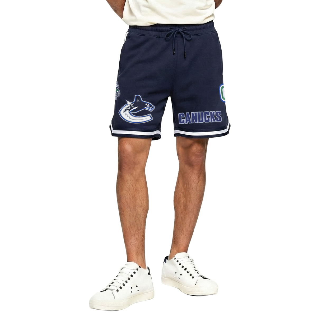 NHL VANCOUVER CANUCKS CLASSIC CHENILLE SHORT EN MAILLE DOUBLE POUR HOMME (MARINE MINUIT)