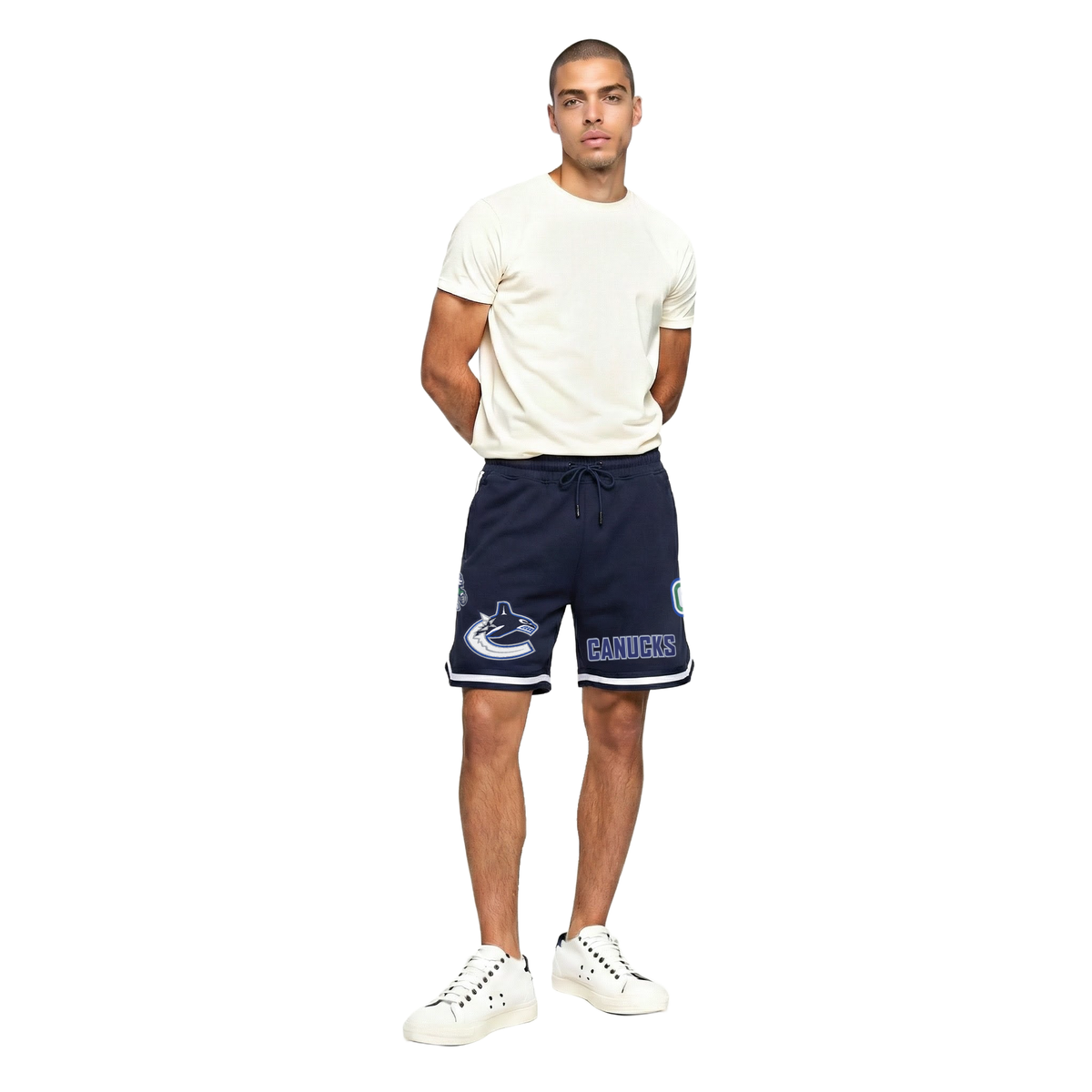 NHL VANCOUVER CANUCKS CLASSIC CHENILLE SHORT EN MAILLE DOUBLE POUR HOMME (MARINE MINUIT)