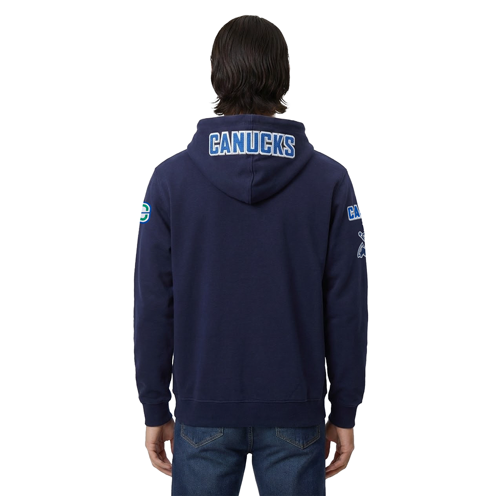 NHL VANCOUVER CANUCKS CLASSIC CHENILLE CHANDAIL À CAPUCHON EN MAILLE DOUBLE À GLISSIÈRE POUR HOMME (MARINE MINUIT)