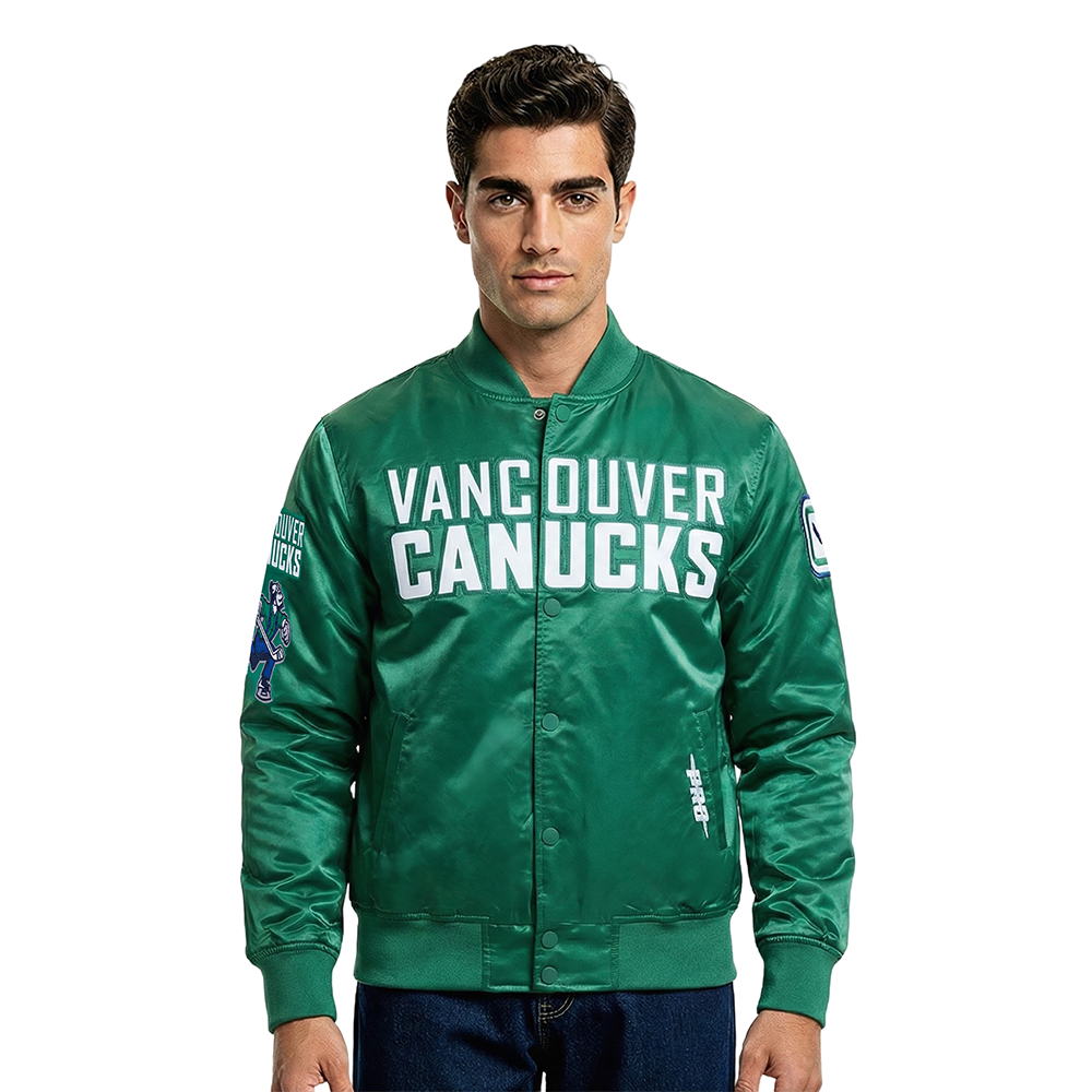NHL VANCOUVER CANUCKS CLASSIC BLOUSON EN SATIN POUR HOMME (VERT KELLY)