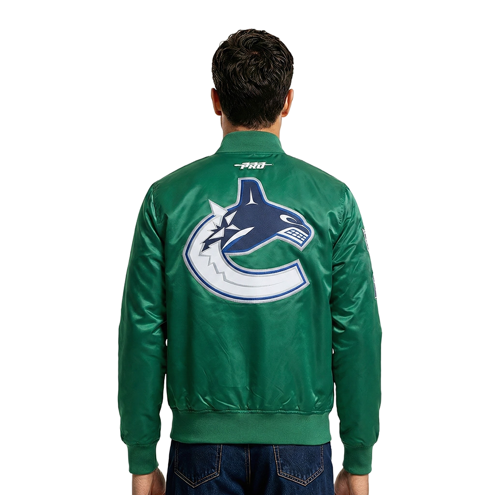 NHL VANCOUVER CANUCKS CLASSIC BLOUSON EN SATIN POUR HOMME (VERT KELLY)