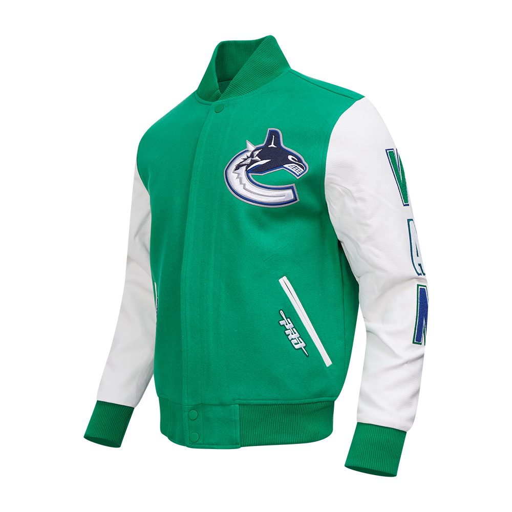 NHL VANCOUVER CANUCKS CLASSIC WOOL VARSITY JACKET (KELLY GREEN/ WHITE)