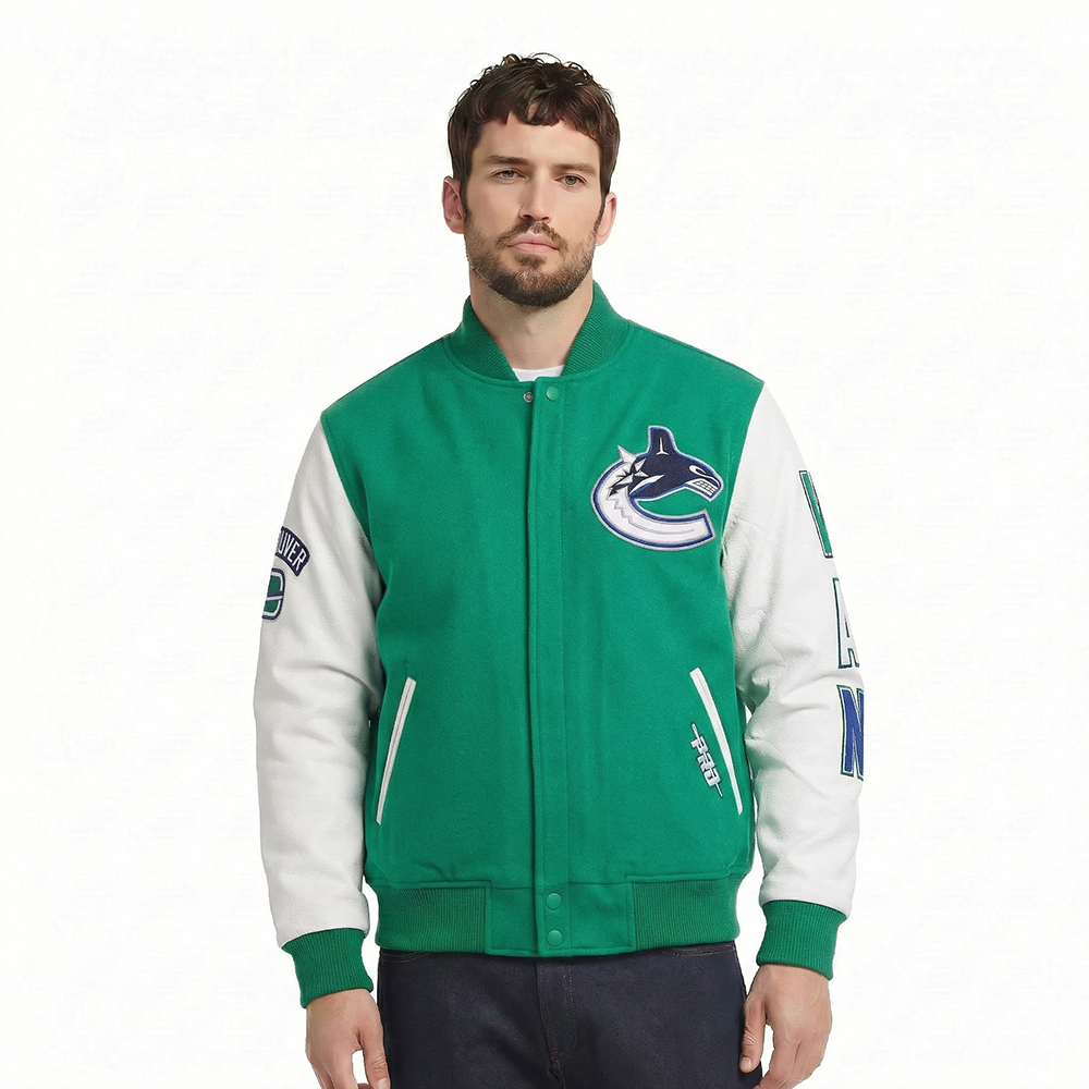 NHL VANCOUVER CANUCKS CLASSIC WOOL VARSITY JACKET (KELLY GREEN/ WHITE)