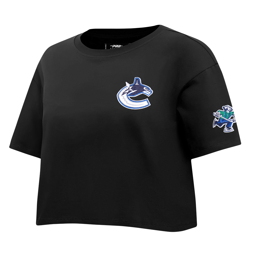 NHL VANCOUVER CANUCKS CLASSIC T-SHIRT EN JERSEY SIMPLE À COUPE CARRÉE POUR FEMME (NOIR)