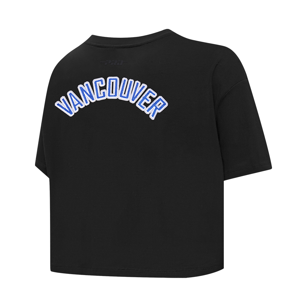 NHL VANCOUVER CANUCKS CLASSIC T-SHIRT EN JERSEY SIMPLE À COUPE CARRÉE POUR FEMME (NOIR)