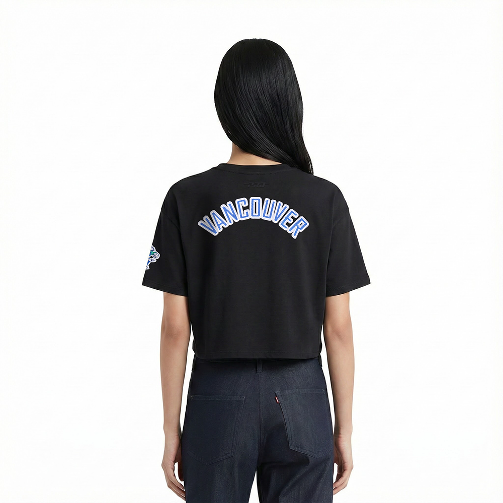 NHL VANCOUVER CANUCKS CLASSIC T-SHIRT EN JERSEY SIMPLE À COUPE CARRÉE POUR FEMME (NOIR)