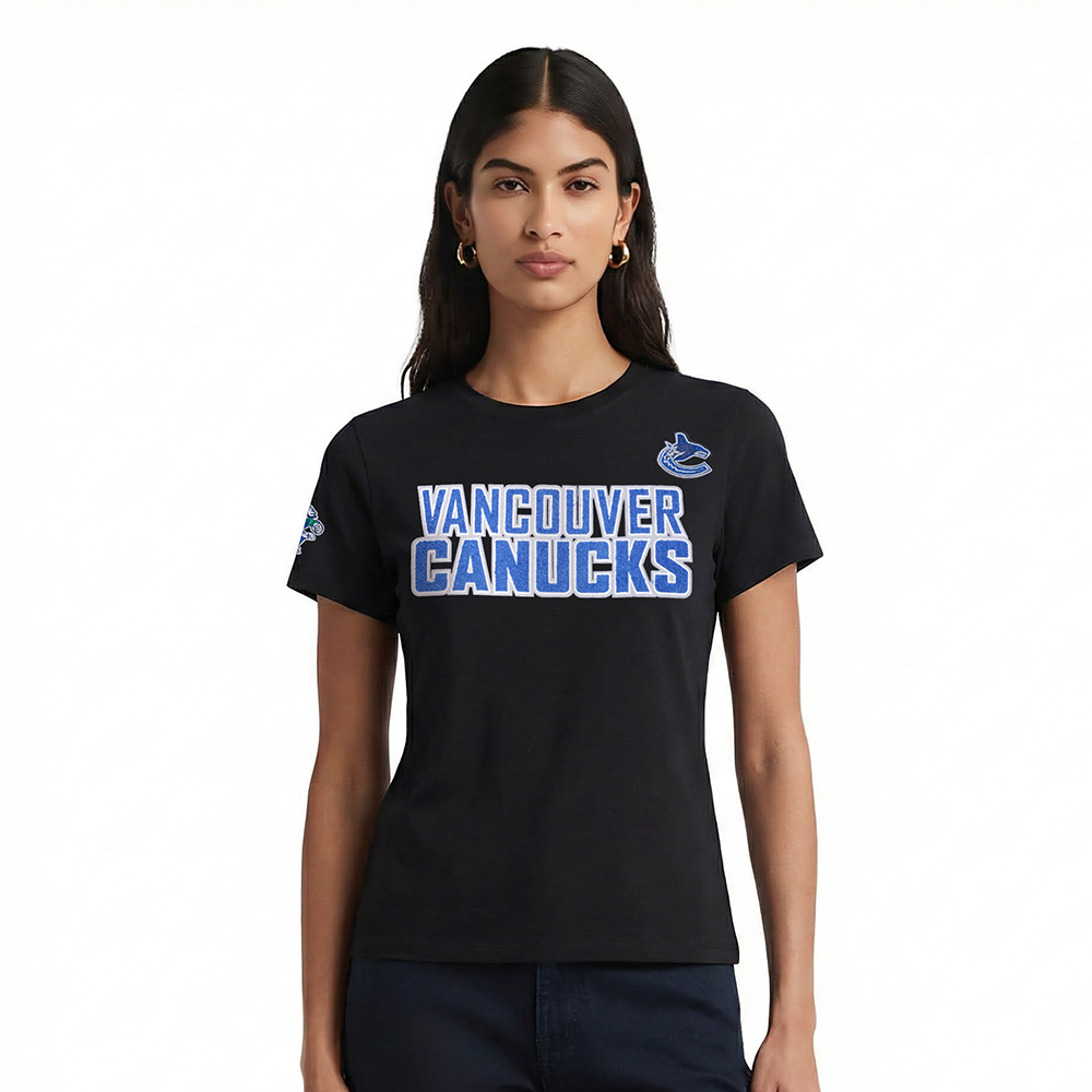 NHL VANCOUVER CANUCKS CLASSIC T-SHIRT EN JERSEY SIMPLE À COUPE AJUSTÉE POUR FEMME (NOIR)