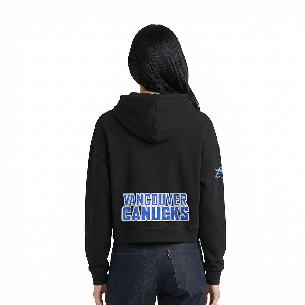 NHL VANCOUVER CANUCKS CLASSIC WOMEN'S  FLC CROPPED PO HOODIE (BLACK)