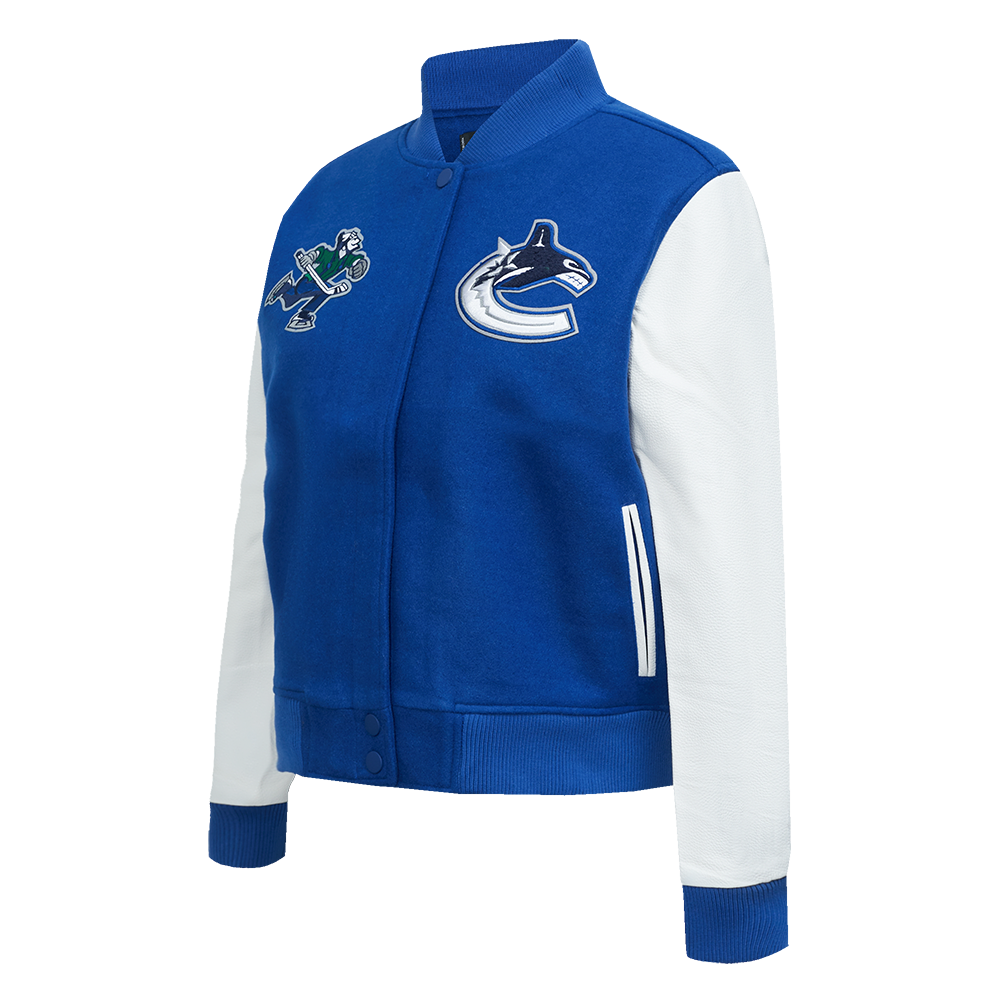 NHL VANCOUVER CANUCKS CLASSIC WOMEN'S WOOL VARSITY JACKET (DODGER BLUE/WHITE)