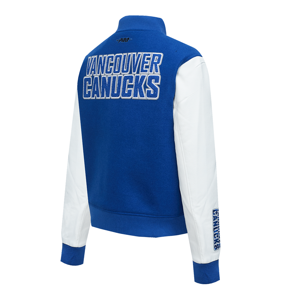 NHL VANCOUVER CANUCKS CLASSIC WOMEN'S WOOL VARSITY JACKET (DODGER BLUE/WHITE)
