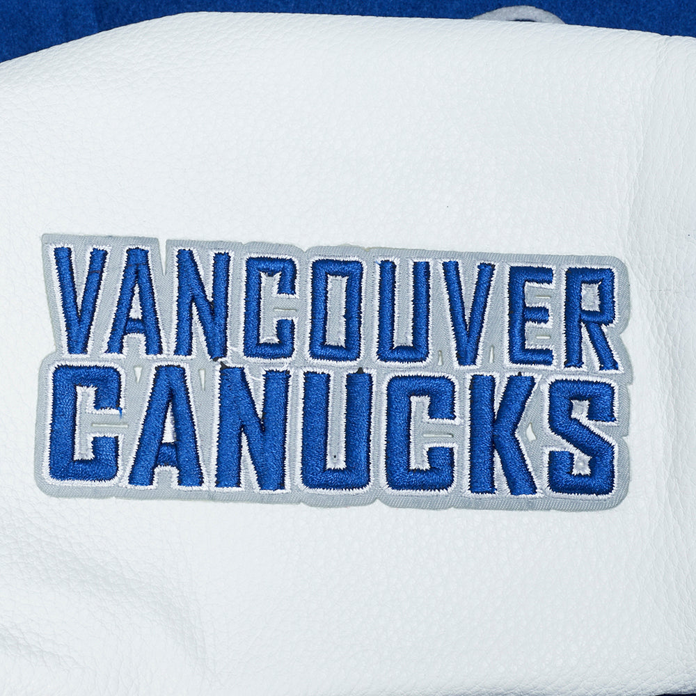 NHL VANCOUVER CANUCKS CLASSIC WOMEN'S WOOL VARSITY JACKET (DODGER BLUE/WHITE)