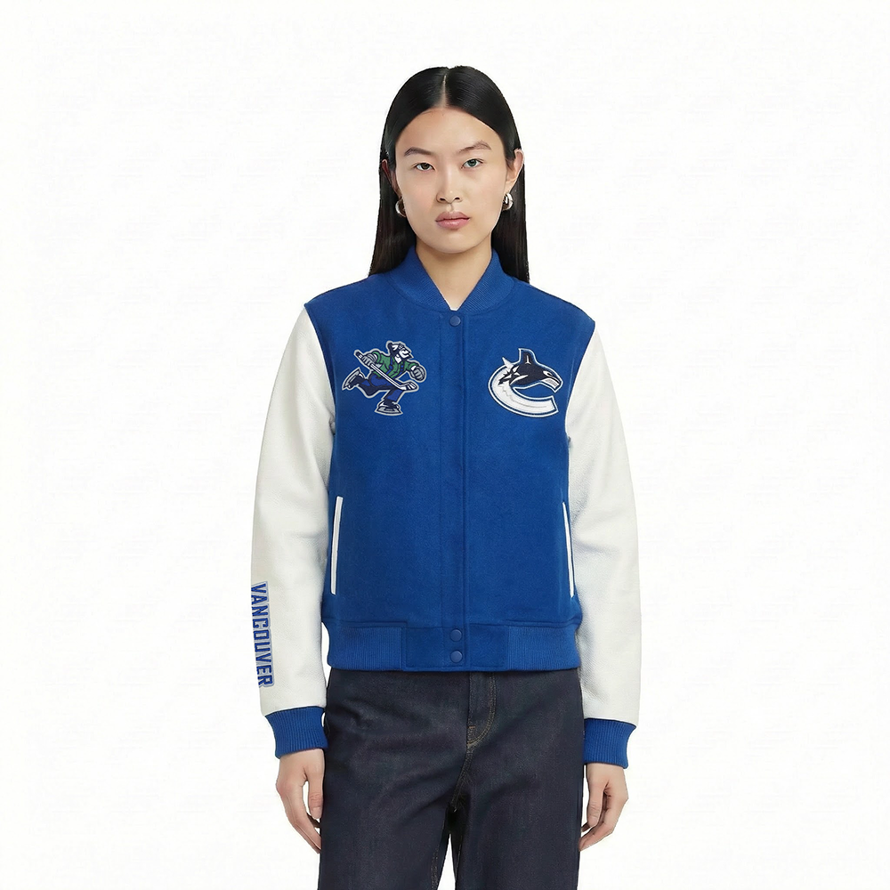 NHL VANCOUVER CANUCKS CLASSIC WOMEN'S WOOL VARSITY JACKET (DODGER BLUE/WHITE)