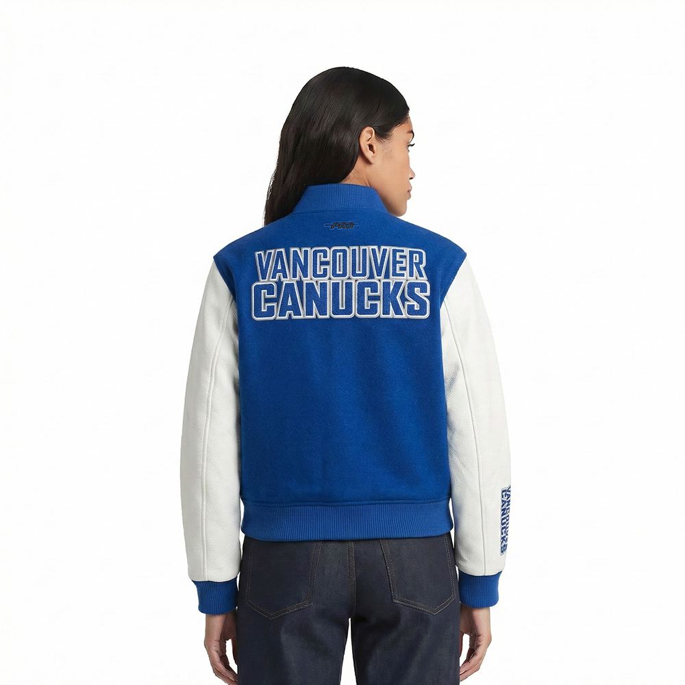 NHL VANCOUVER CANUCKS CLASSIC WOMEN'S WOOL VARSITY JACKET (DODGER BLUE/WHITE)