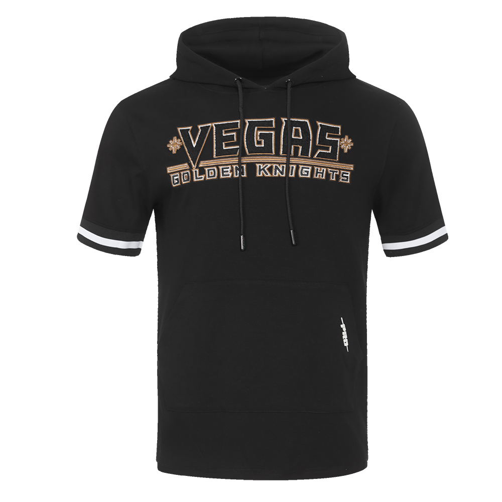 NHL VEGAS GOLDEN KNIGHTS CLASSIC CHENILLE CHANDAIL À CAPUCHON EN MAILLE DOUBLE À MANCHES COURTES POUR HOMME (NOIR)