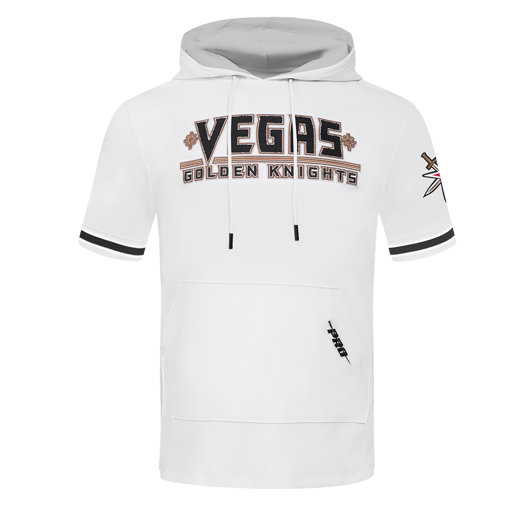 NHL VEGAS GOLDEN KNIGHTS CLASSIC CHENILLE CHANDAIL À CAPUCHON EN MAILLE DOUBLE À MANCHES COURTES POUR HOMME (BLANC/NOIR)