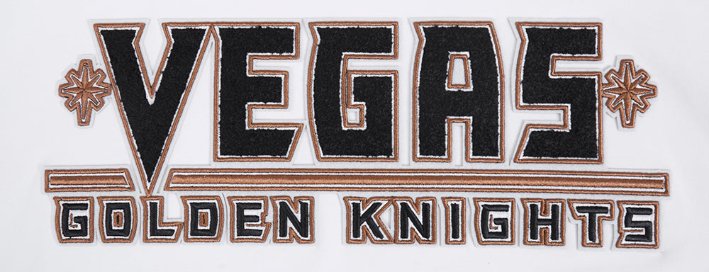 NHL VEGAS GOLDEN KNIGHTS CLASSIC CHENILLE CHANDAIL À CAPUCHON EN MAILLE DOUBLE À MANCHES COURTES POUR HOMME (BLANC/NOIR)
