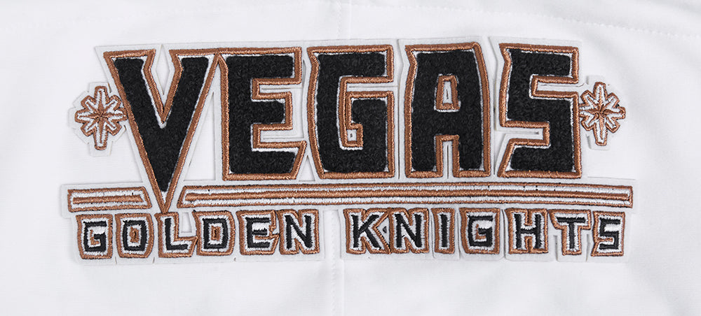 NHL VEGAS GOLDEN KNIGHTS CLASSIC CHENILLE CHANDAIL À CAPUCHON EN MAILLE DOUBLE À MANCHES COURTES POUR HOMME (BLANC/NOIR)