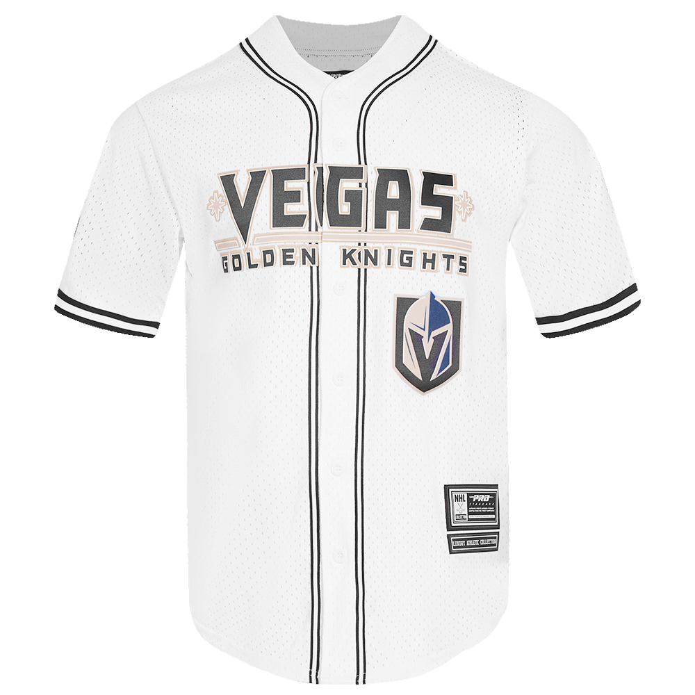 NHL VEGAS GOLDEN KNIGHTS CLASSIC MAILLOT À BOUTONS EN FILET POUR HOMME (BLANC/NOIR/BLANC)