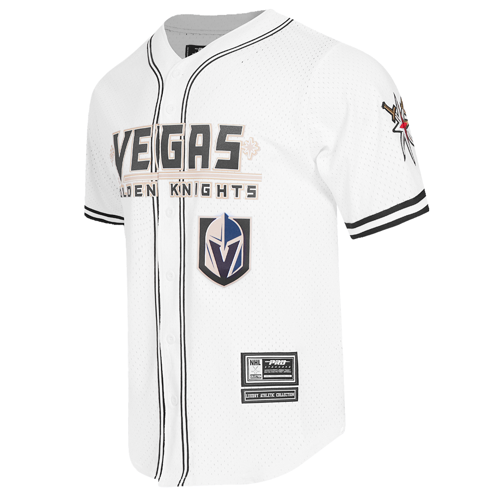 NHL VEGAS GOLDEN KNIGHTS CLASSIC MAILLOT À BOUTONS EN FILET POUR HOMME (BLANC/NOIR/BLANC)