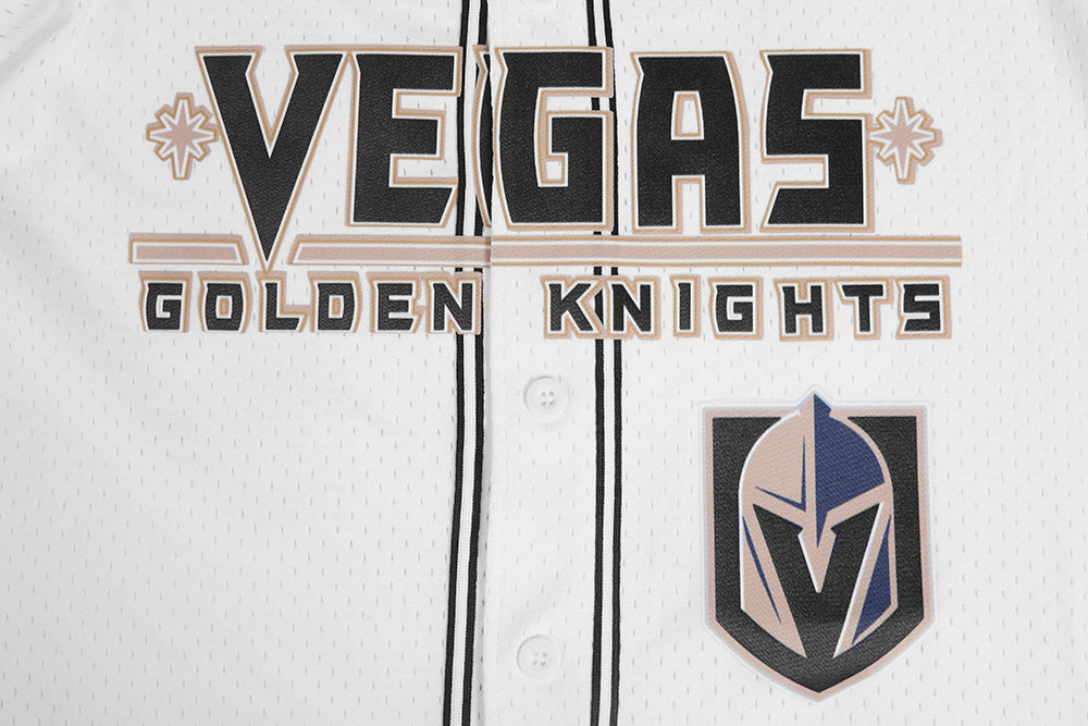 NHL VEGAS GOLDEN KNIGHTS CLASSIC MAILLOT À BOUTONS EN FILET POUR HOMME (BLANC/NOIR/BLANC)