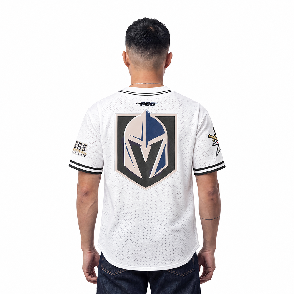 NHL VEGAS GOLDEN KNIGHTS SCRIPT TAIL CHEMISE BOUTONNÉE EN FILET POUR HOMME (BLANC/NOIR/BLANC)