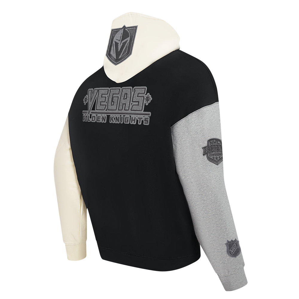 NHL VEGAS GOLDEN KNIGHTS REVERSE FRENCH TERRY CHANDAIL À CAPUCHON EN MOLLETON À BLOCS DE COULEUR POUR HOMME (NOIR/GRIS/COQUILLE D'ŒUF)