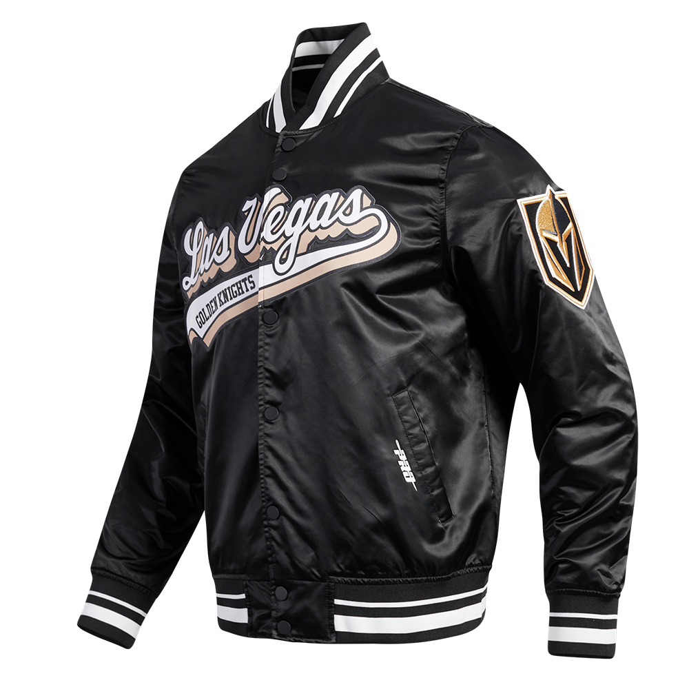 NHL VEGAS GOLDEN KNIGHTS SCRIPT TAIL MEN'S MEN'S SATIN JACKET (BLACK)