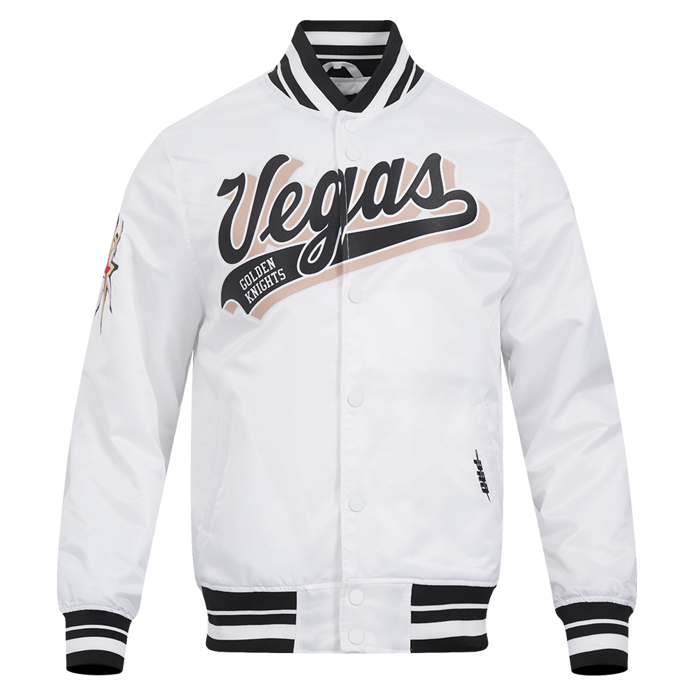 NHL VEGAS GOLDEN KNIGHTS SCRIPT TAIL BLOUSON EN SATIN POUR HOMME (BLANC/NOIR)