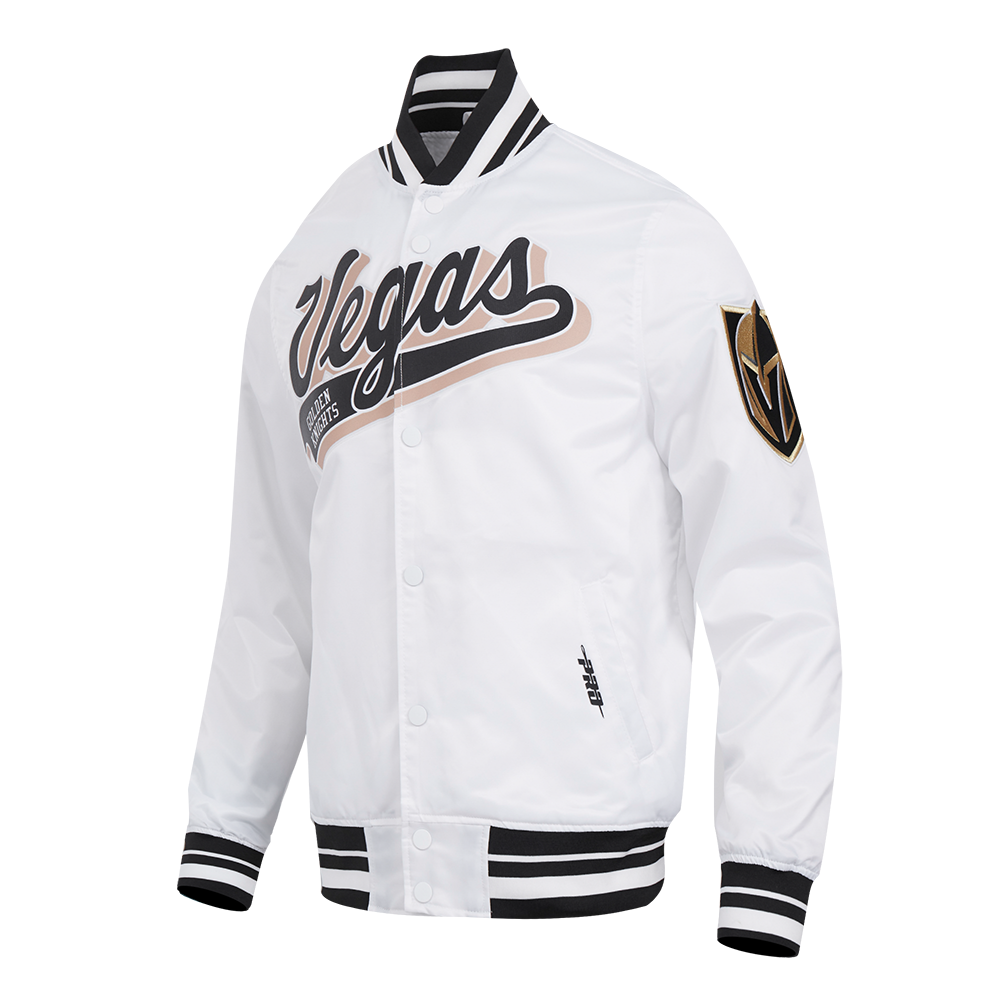 NHL VEGAS GOLDEN KNIGHTS SCRIPT TAIL MEN'S SATIN JACKET (WHITE/BLACK)