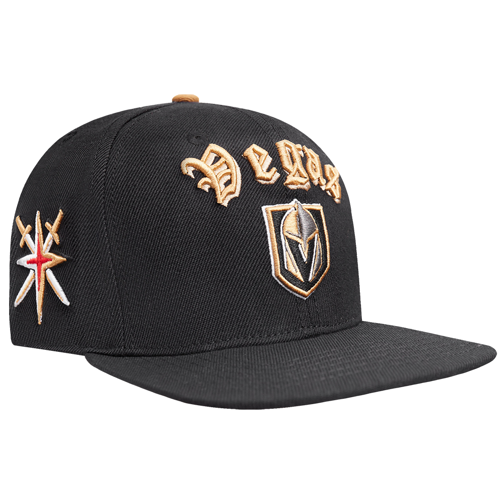 NHL VEGAS GOLDEN KNIGHTS OLD ENGLISH UNISEX 6 PANEL SNAPBACK HAT (BLACK)