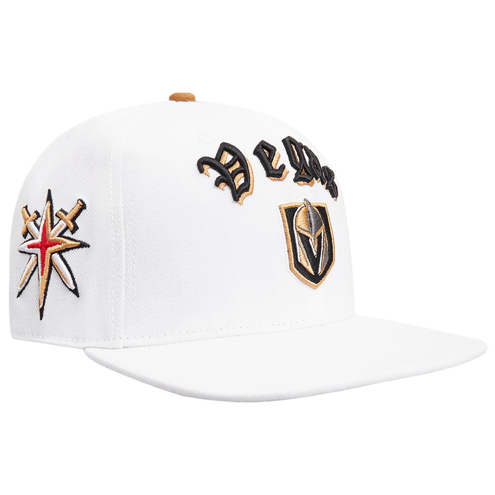 NHL VEGAS GOLDEN KNIGHTS OLD ENGLISH UNISEX 6 PANEL SNAPBACK HAT (WHITE)